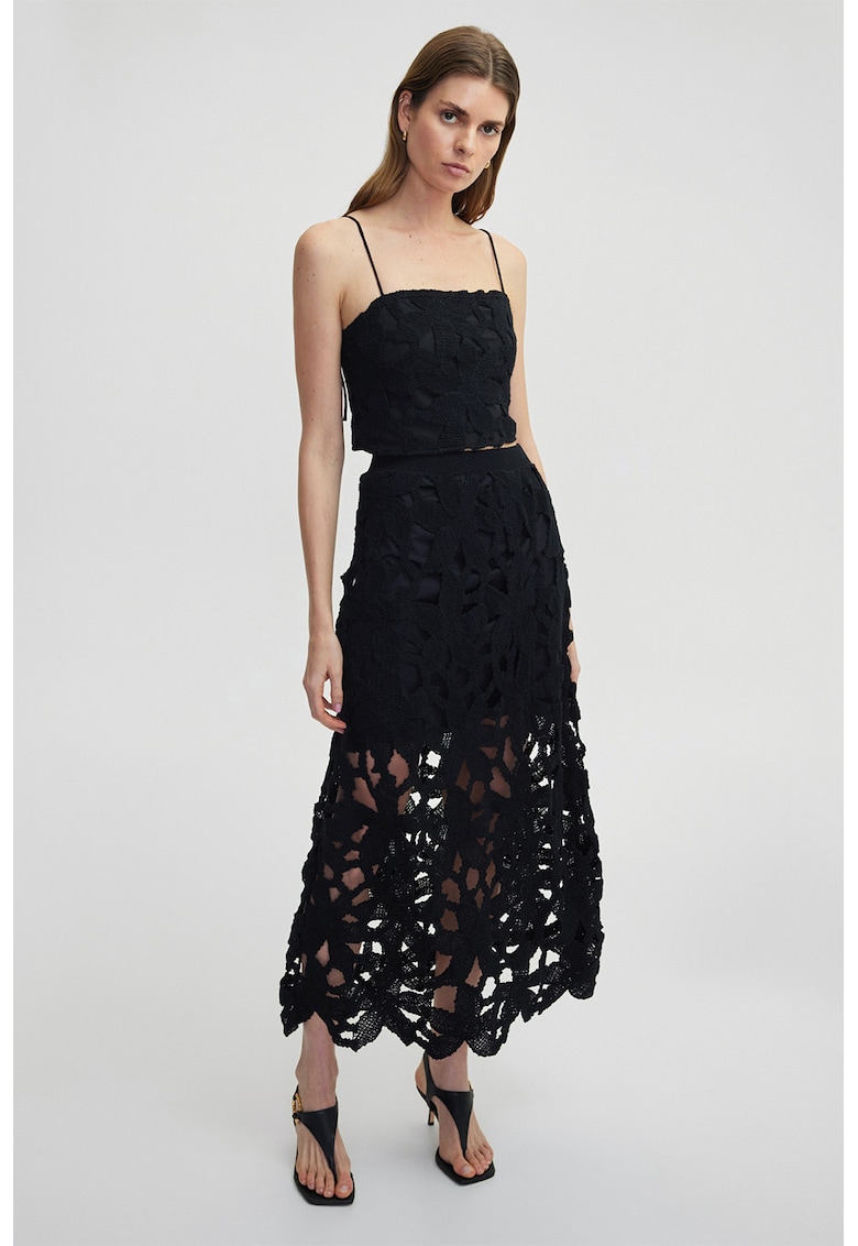 Oferte la Fusta midi cu broderie - Negru