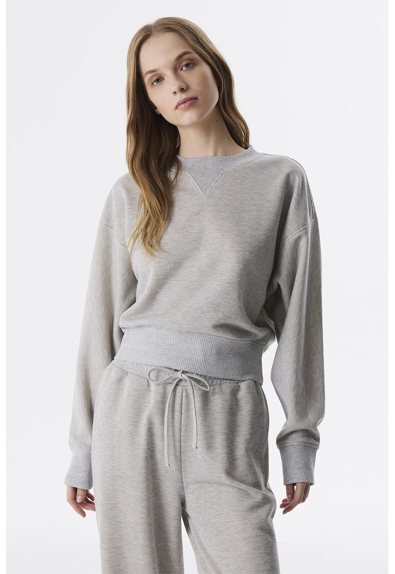 Oferte la Bluza de trening din amestec de bumbac cu maneci cazute - Gri