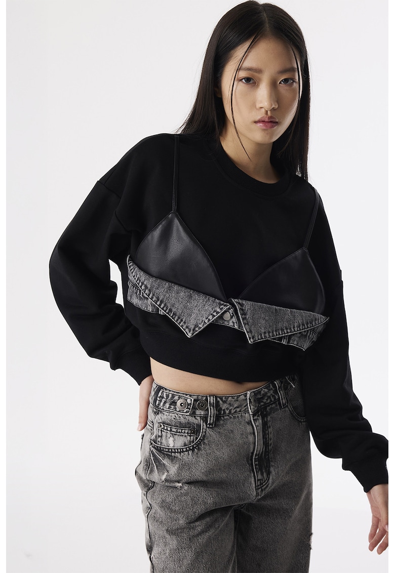 Oferte la Bluza de trening din amestec de bumbac cu model 2 in 1 - Negru