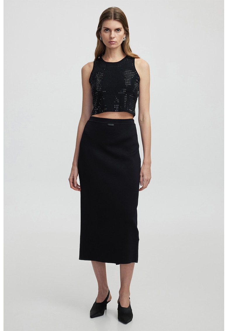Oferte la Fusta midi cu talie elastica - Negru