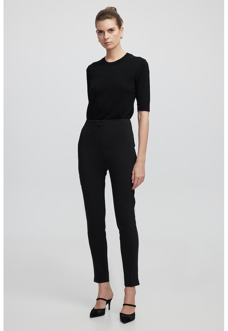 Oferte la Pantaloni crop skinny cu talie inalta - Negru
