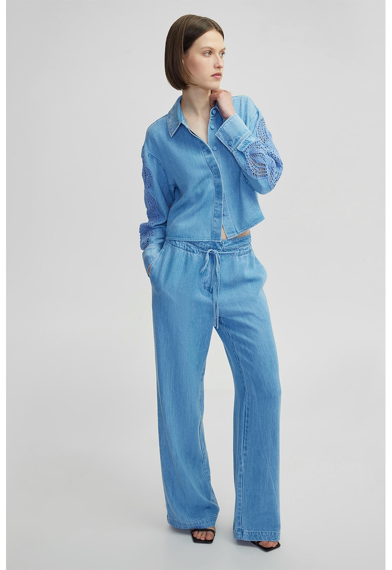 Oferte la Pantaloni din denim cu croiala ampla - Albastru deschis