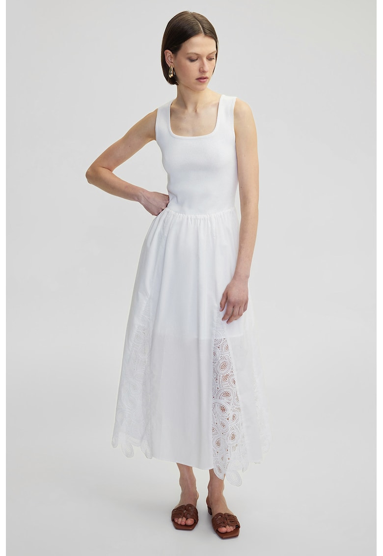Oferte la Rochie evazata cu garnituri cu broderie - Alb murdar