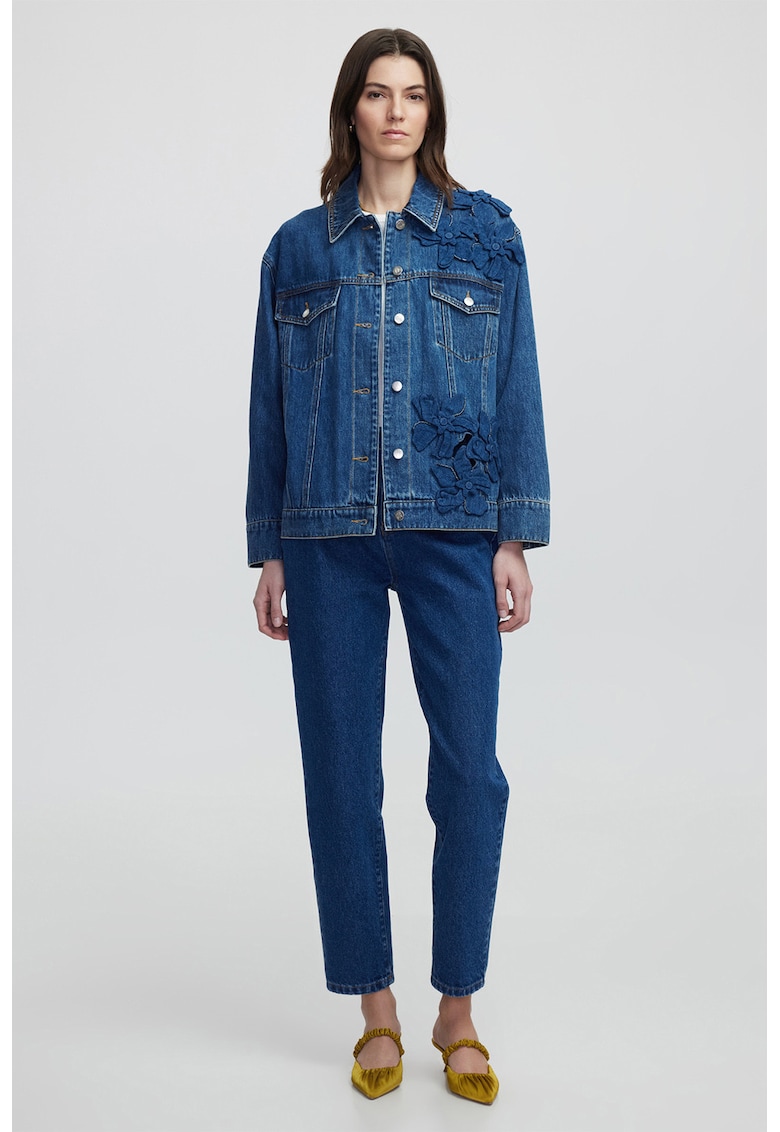 Oferte la Jacheta lejera din denim cu aplicatii florale - Albastru
