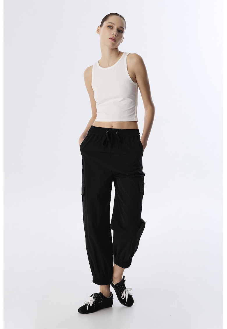 Oferte la Pantaloni de trening cu talie inalta si ajustabila - Negru