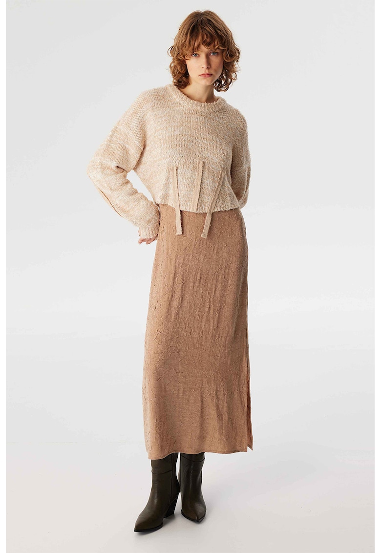 Oferte la Rochie cu maneci lungi si model 2 in 1 - Maro nisip