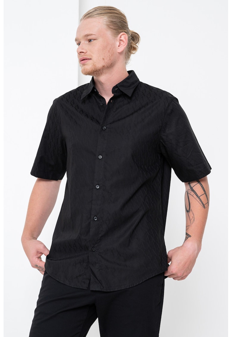 Oferte la Camasa de bumbac cu maneci scurte - Negru