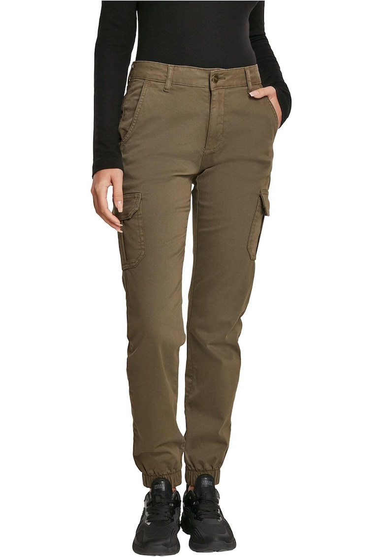 Oferte la Pantaloni cargo cu talie medie - Verde feriga