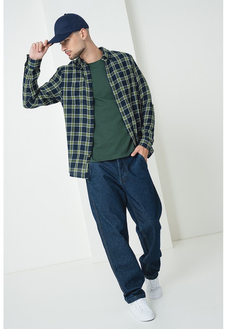 Oferte la Camasa din bumbac cu model in carouri - Alb/Verde lime/Bleumarin