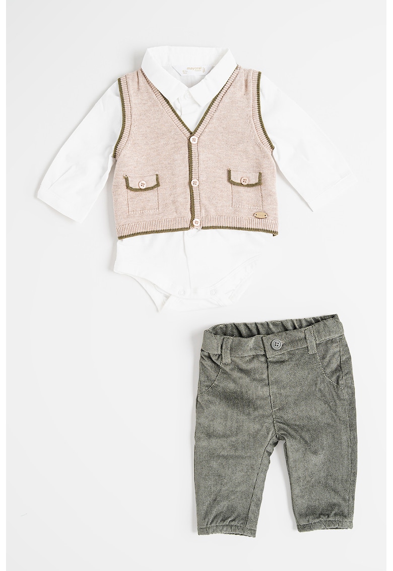 Oferte la Set de vesta - camasa si pantaloni - Alb/Gri/Maro taupe deschis