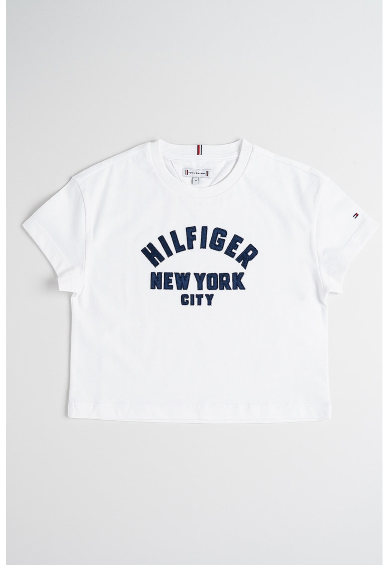 Oferte la Tricou crop cu text brodat - Albastru ultramarin/Alb optic