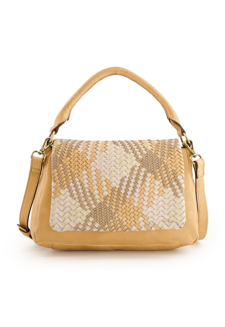 Oferte la Geanta dama  din piele naturala - crossbody - 3 compartimente - bej/maro - 29x20x10cm