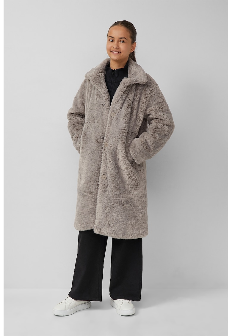 Oferte la Palton lung din material teddy - Maro taupe