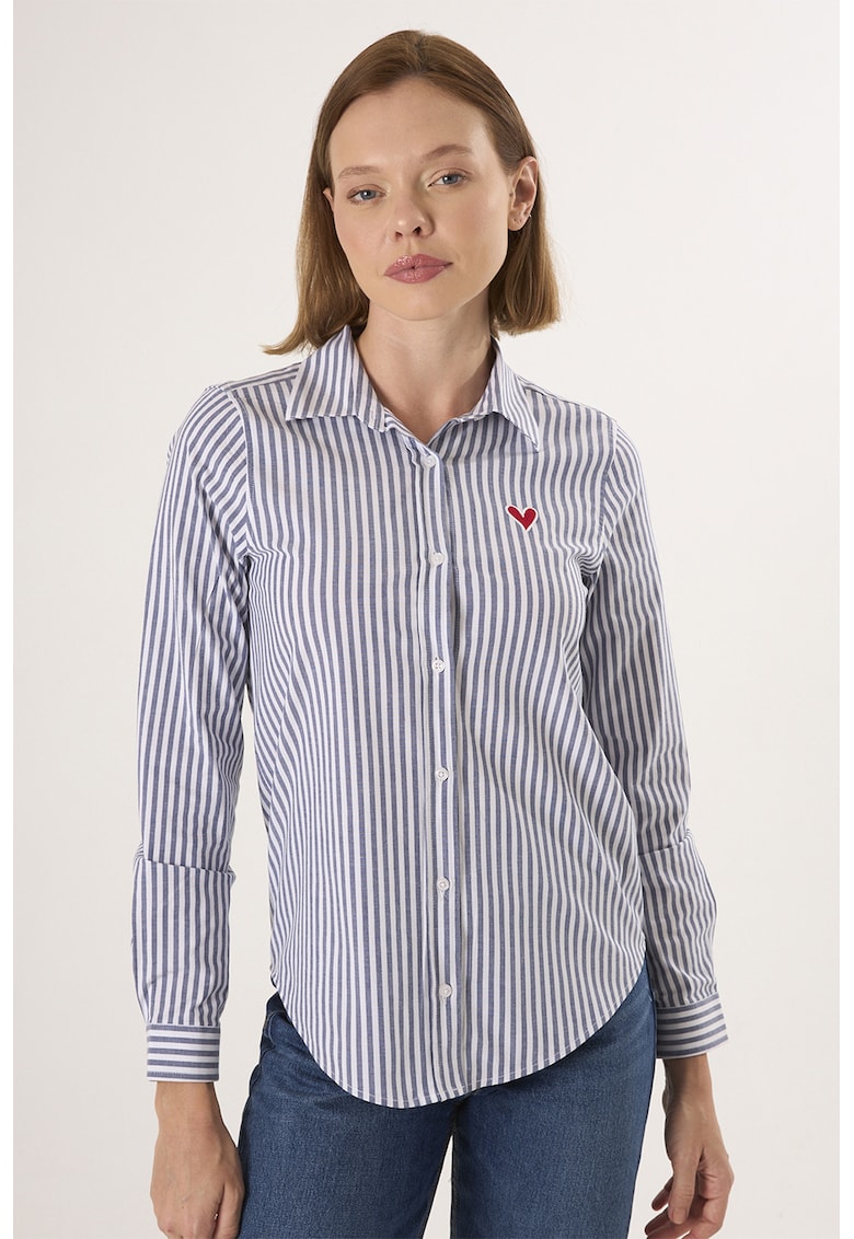 Oferte la Camasa din amestec de bumbac cu dungi - Alb/Albastru indigo