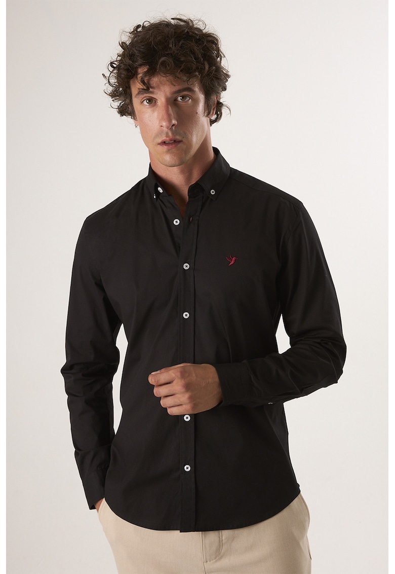 Oferte la Camasa din amestec de bumbac cu guler Oxford - Negru