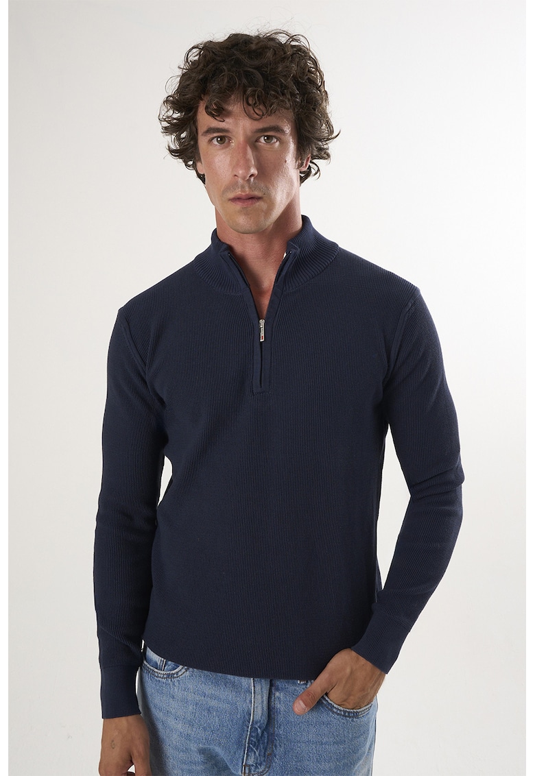 Oferte la Pulover slim-fit cu fenta cu fermoar - Albastru ultramarin