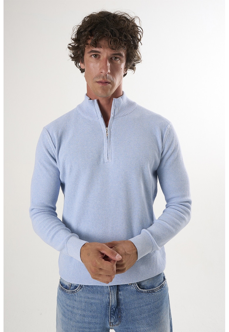 Oferte la Pulover slim-fit cu fenta cu fermoar - Albastru deschis