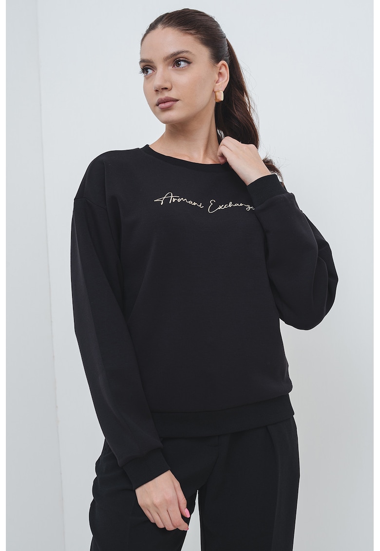 Oferte la Bluza de trening cu decolteu la baza gatului si logo - Auriu/Negru