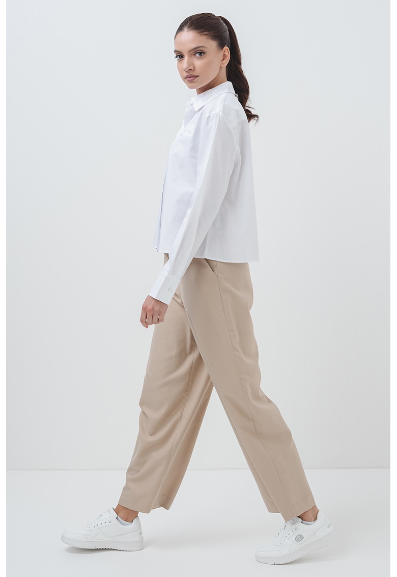 Oferte la Camasa crop din amestec de bumbac - Alb