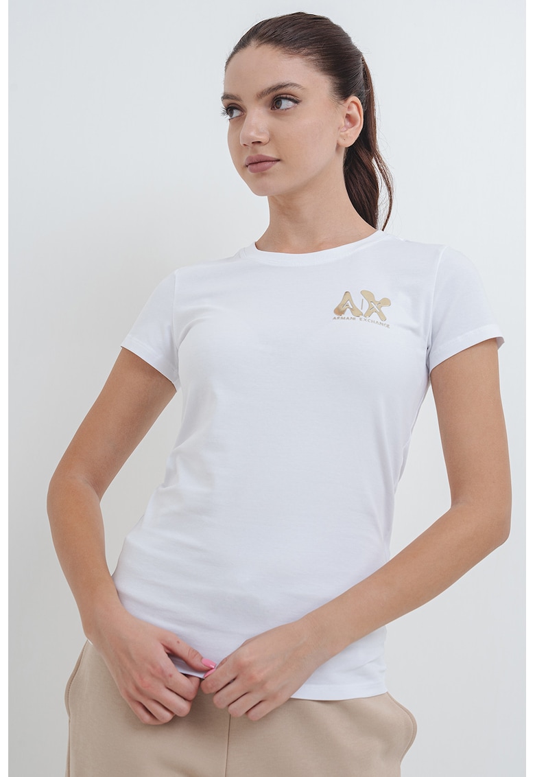Oferte la Tricou slim-fit cu imprimeu logo stralucitor - Alb/Auriu