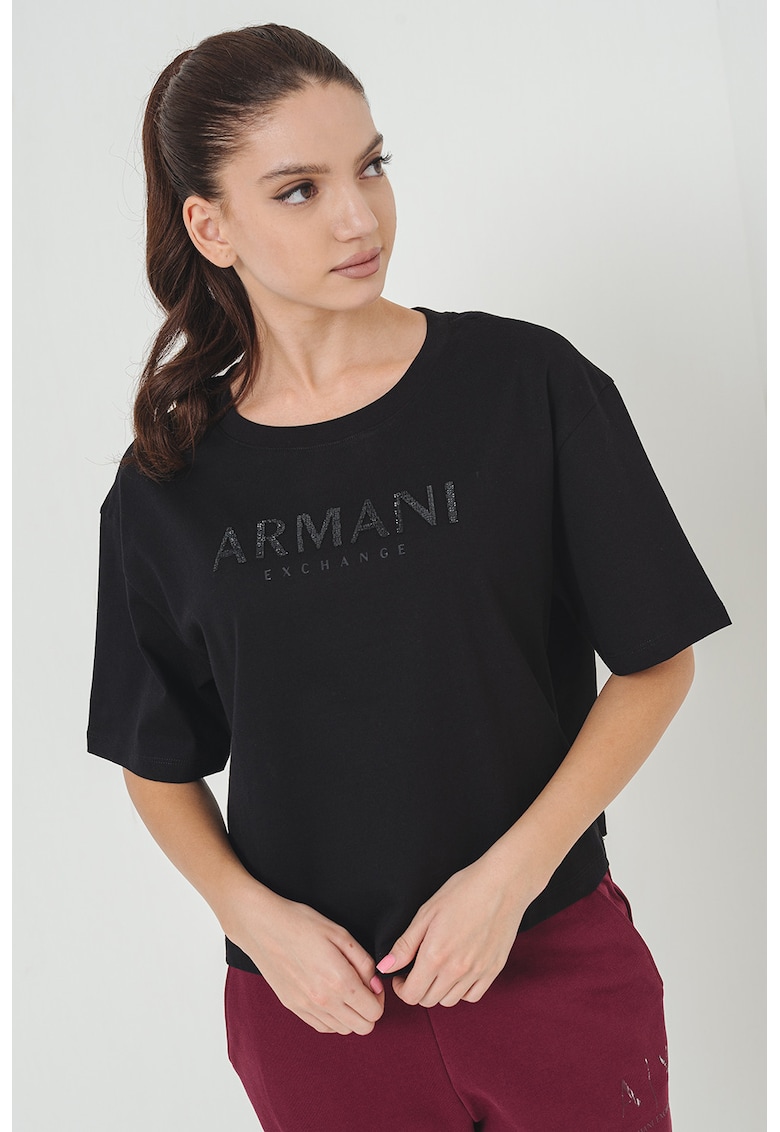 Oferte la Tricou crop cu maneci cazute - Negru