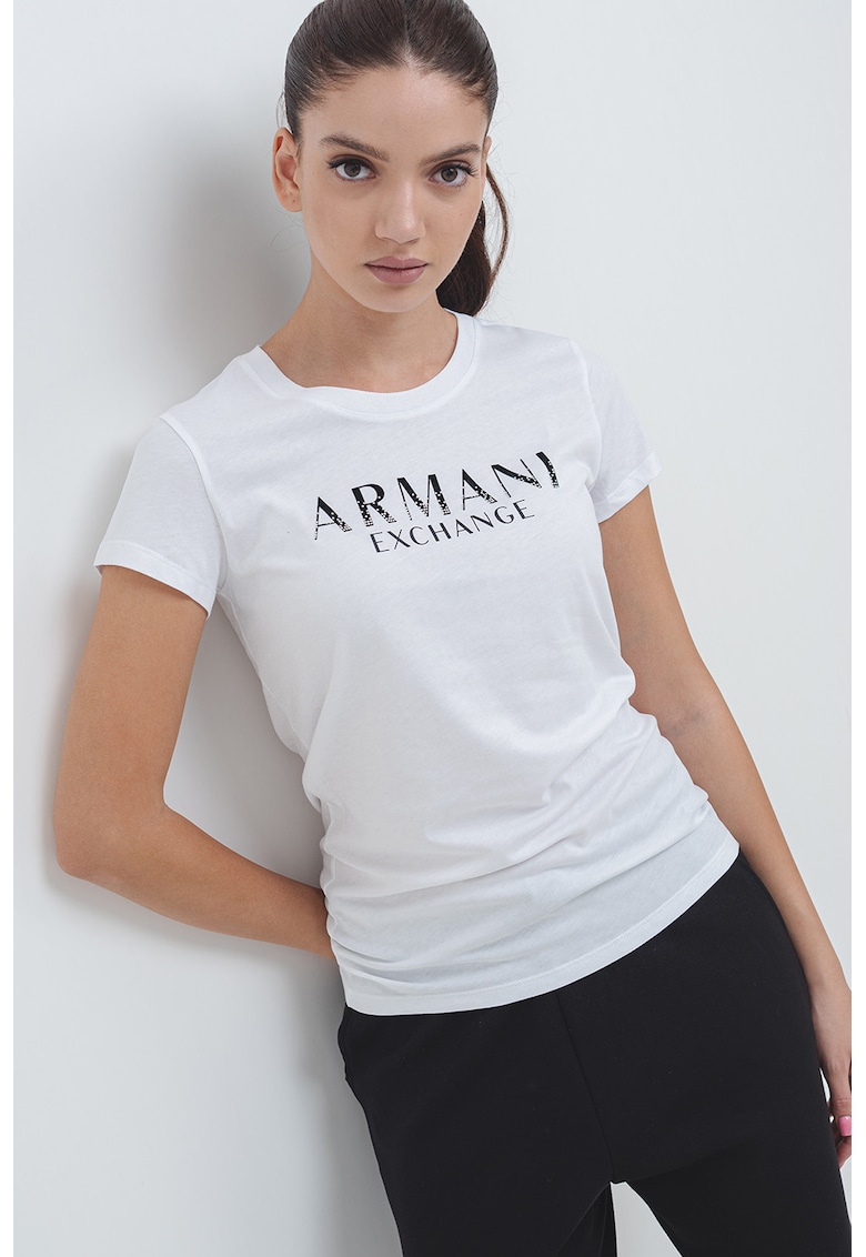 Oferte la Tricou slim-fit cu imprimeu pe piept - Alb/Negru