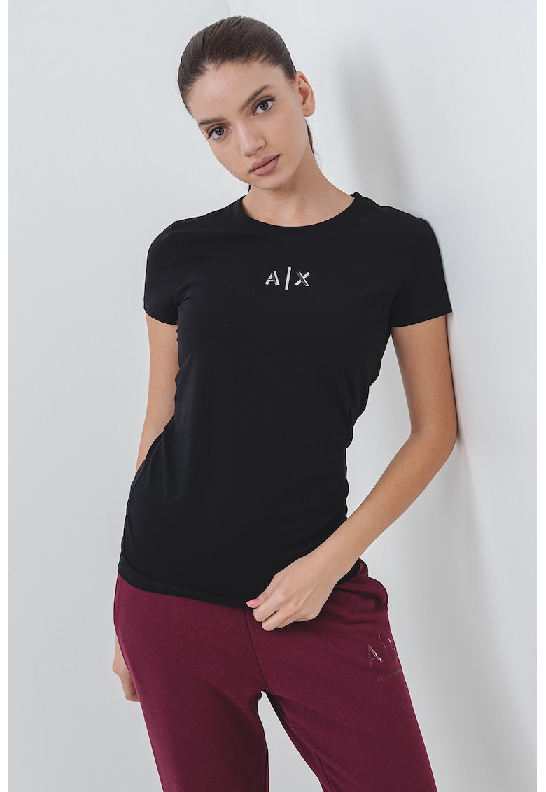 Oferte la Tricou slim-fit din bumbac - Negru/Argintiu