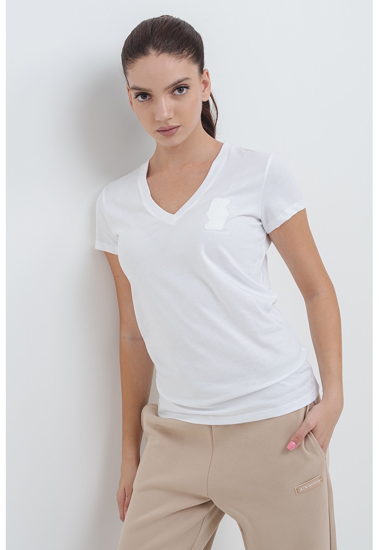 Oferte la Tricou din bumbac cu decolteu in V - Alb