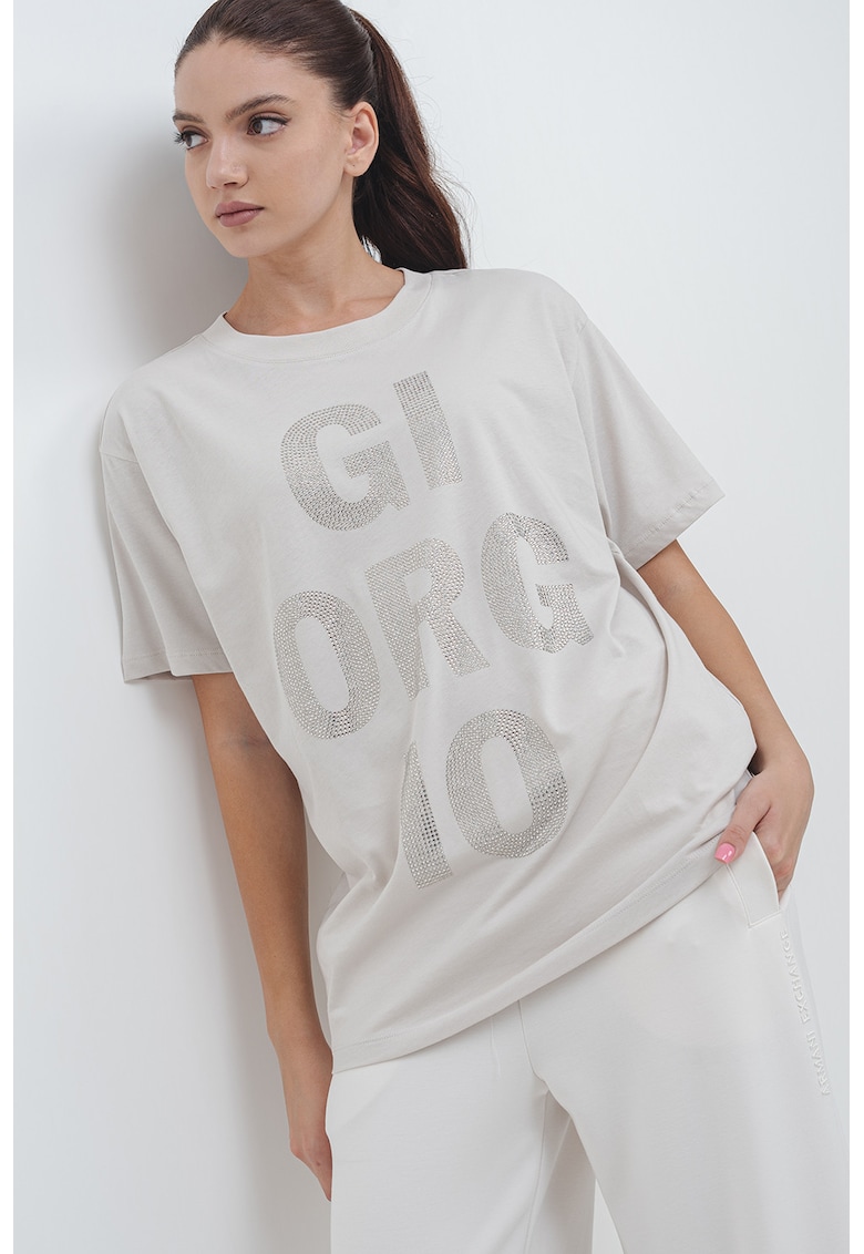 Oferte la Tricou lejer decorat cu strasuri - Bej inchis/Transparent