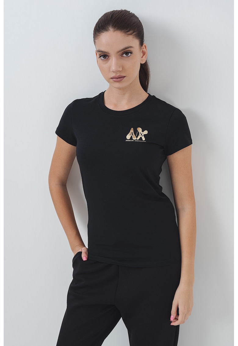Oferte la Tricou slim-fit cu imprimeu logo stralucitor - Auriu/Negru