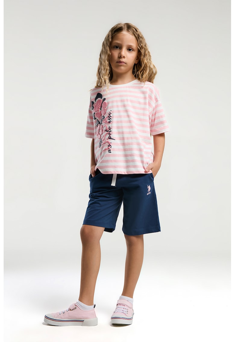 Oferte la Trening lejer cu pantaloni scurti si snur - Alb/Roz deschis