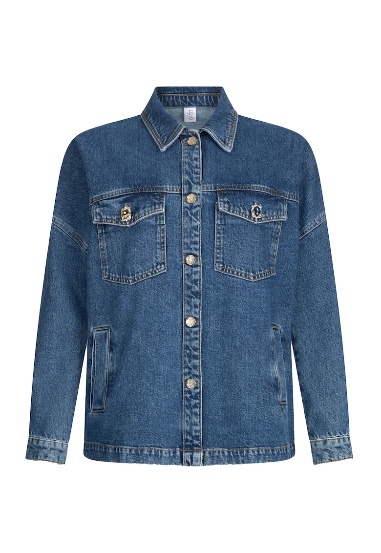 Oferte la Jacheta din denim cu guler clasic - Bleumarin
