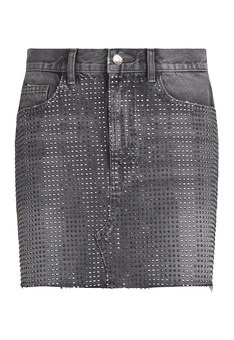 Oferte la Fusta mini din denim cu strasuri - Gri
