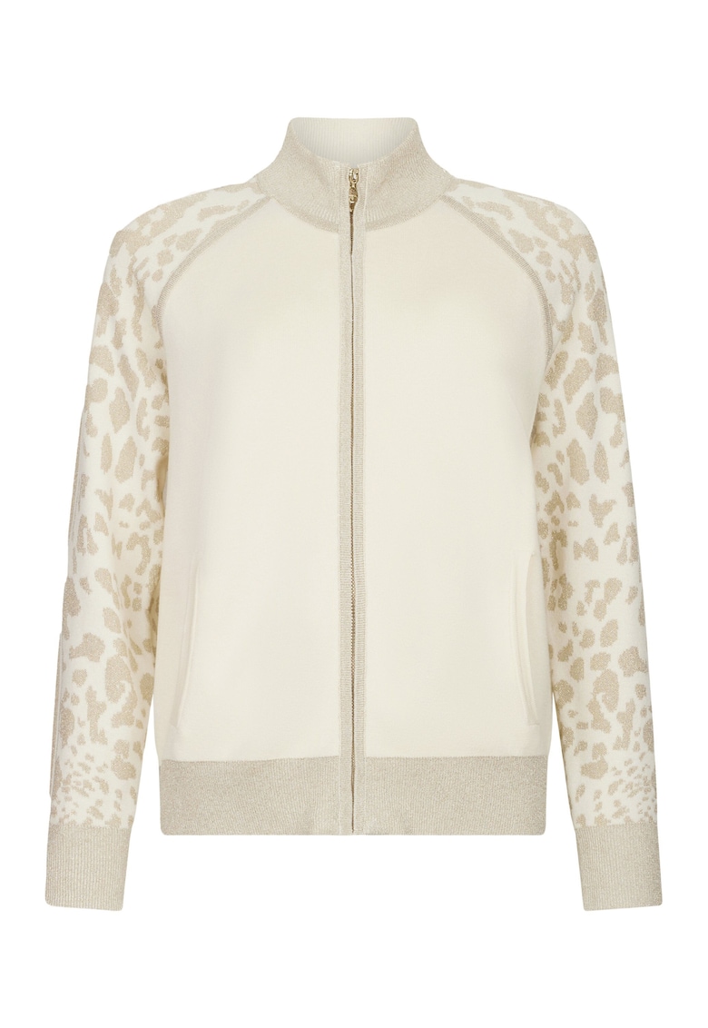 Oferte la Bluza de trening cu fermoar si detalii cu animal print - Alb/Auriu