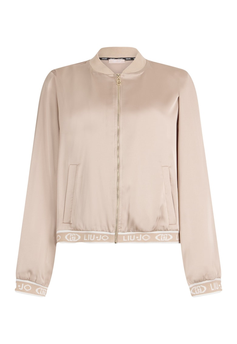 Oferte la Jacheta bomber cu aspect de satin si banda logo - Bej