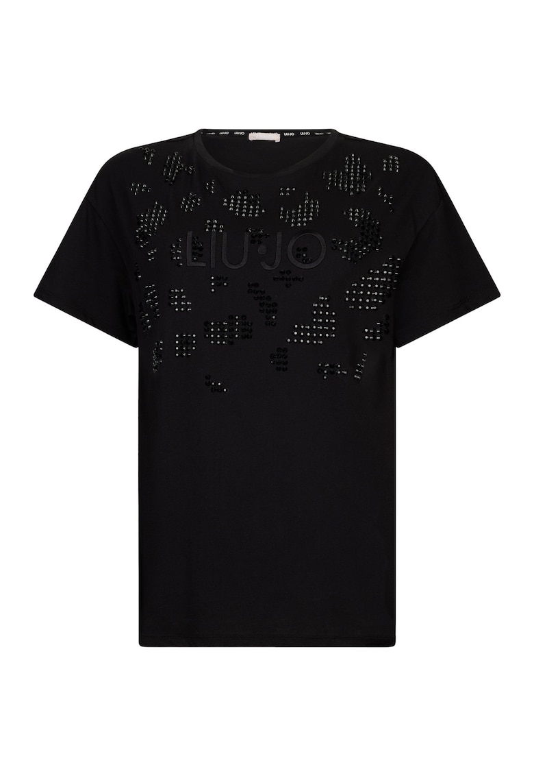 Oferte la Tricou cu decolteu la baza gatului si paiete - Negru