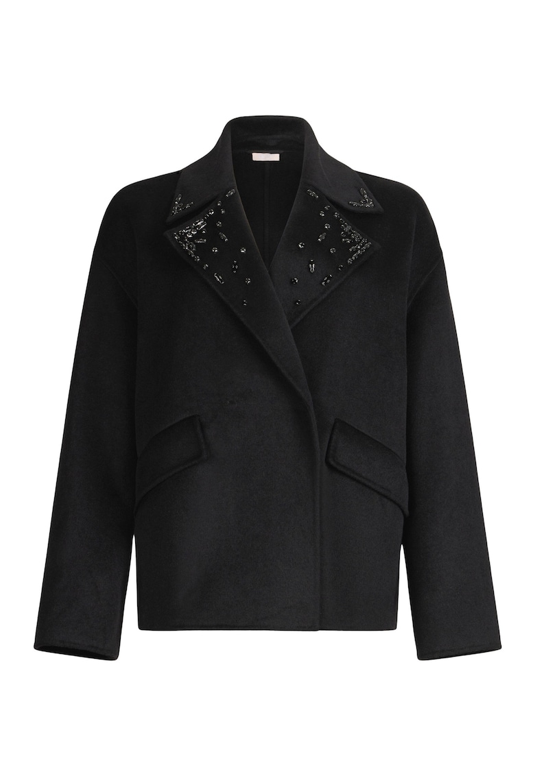 Oferte la Palton din amestec de lana cu broderie cu decoratii - Negru