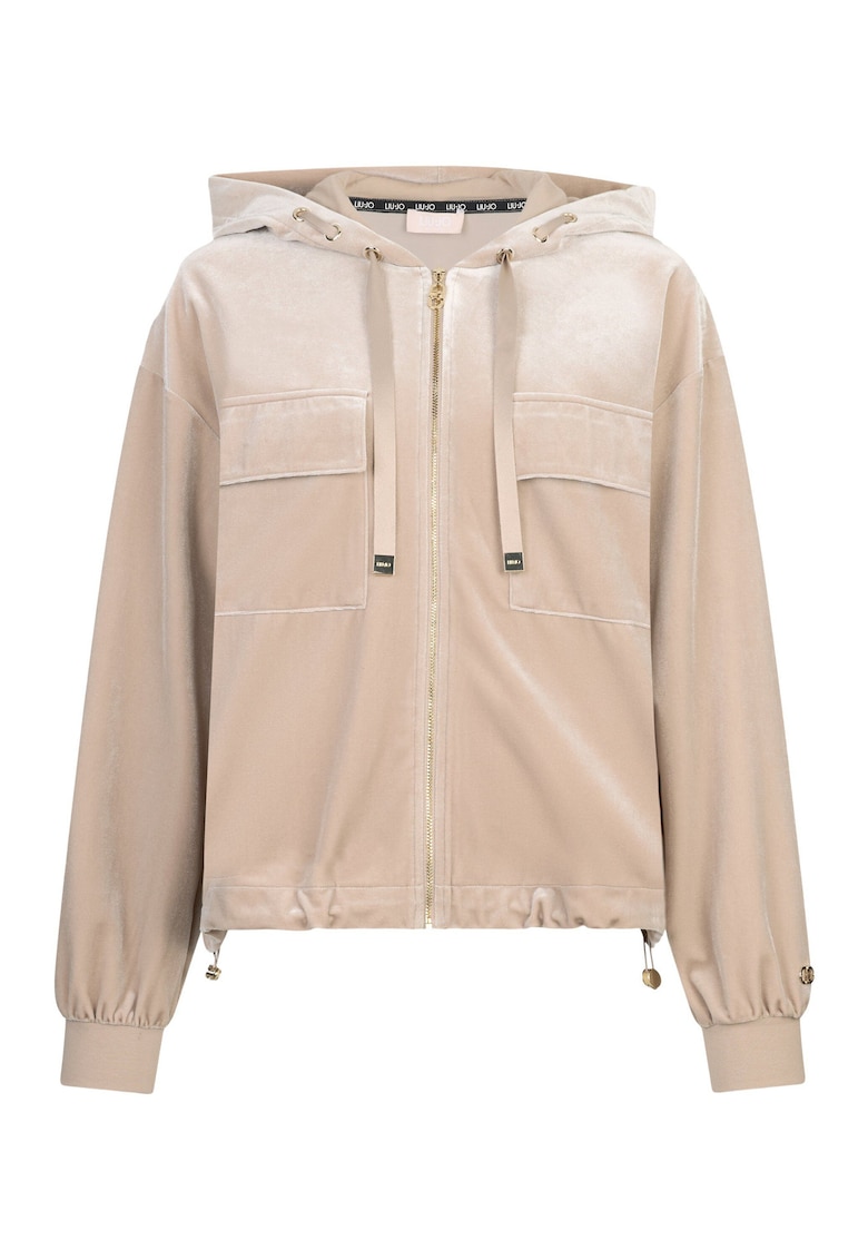 Oferte la Hanorac cu fermoar si buzunare pe piept Chenille - Bej