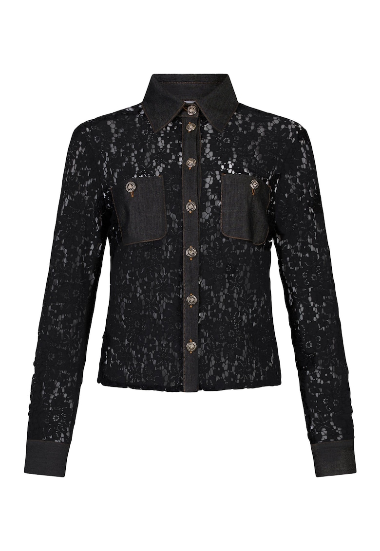 Oferte la Jacheta-camasa din dantela de amestec de lyocell si garnituri din denim - Negru