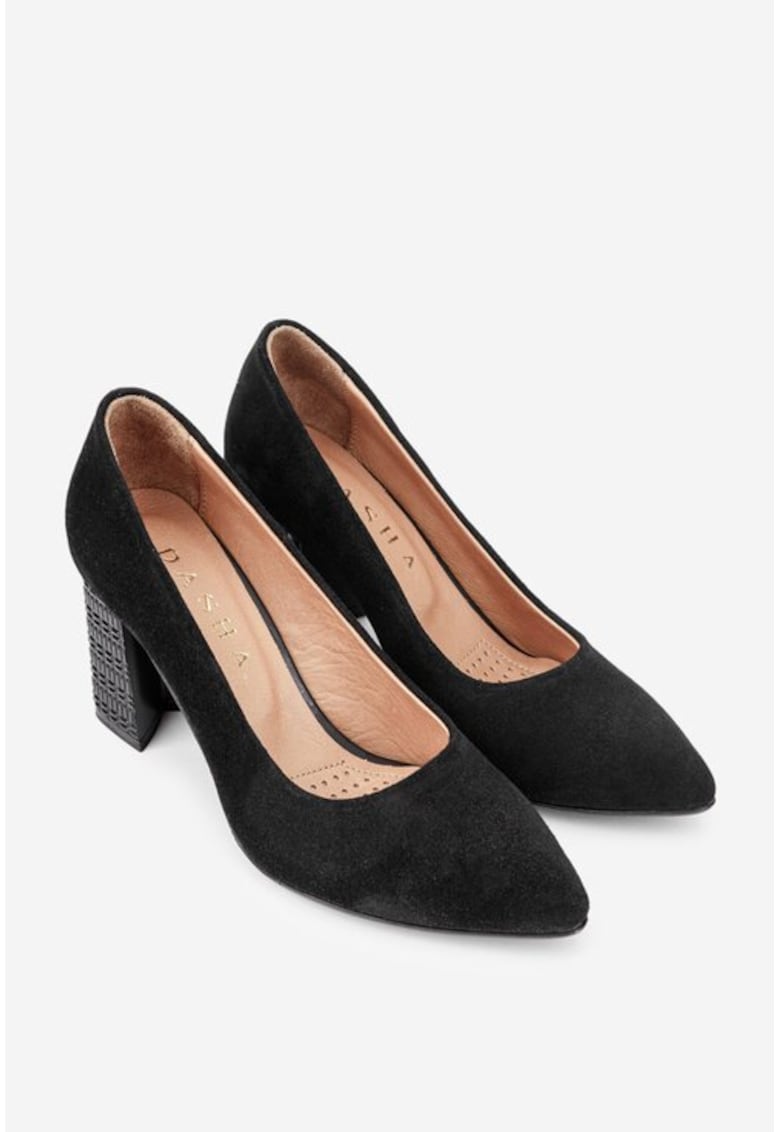 Oferte la Pantofi dama negri din piele intoarsa cu toc deosebit
