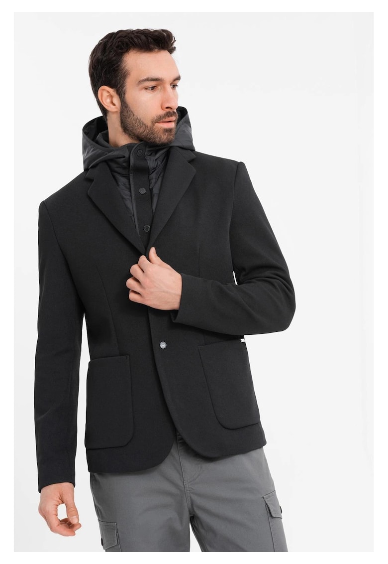Oferte la Sacou cu guler inalt si gluga  OM-BLZB-0133 - Negru