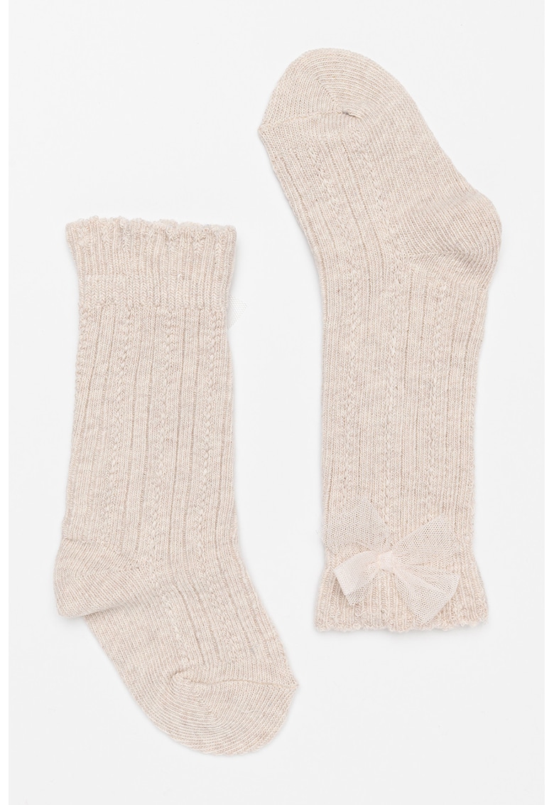 Oferte la Sosete lungi din tricot cu funda decorativa - Bej melange