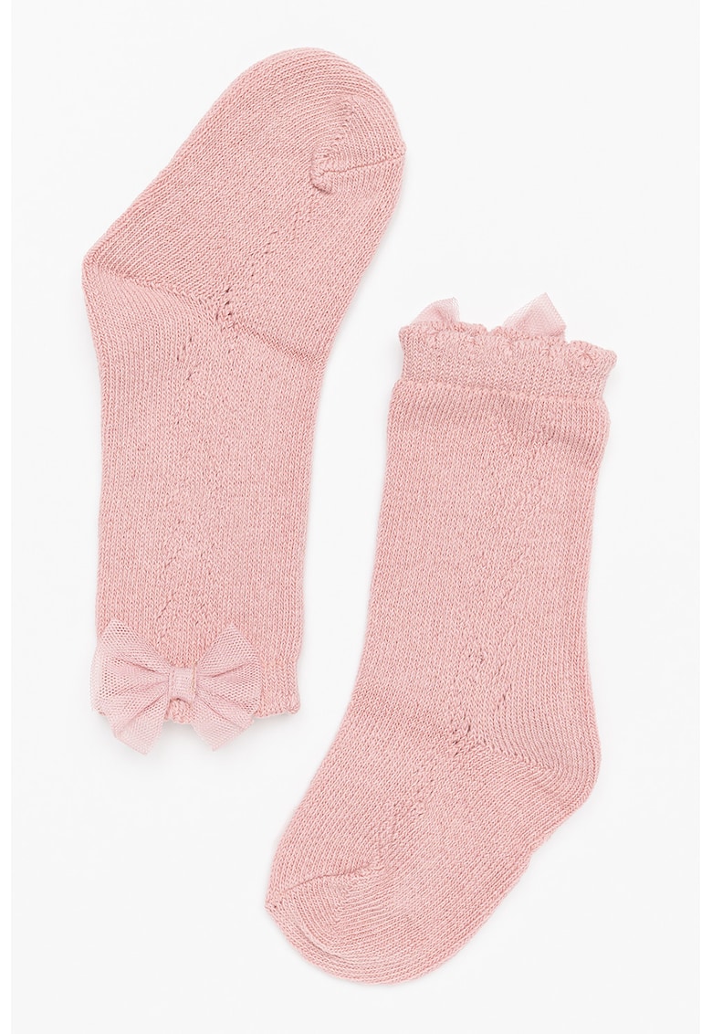 Oferte la Sosete lungi tricotate cu funda decorativa - Roz prafuit