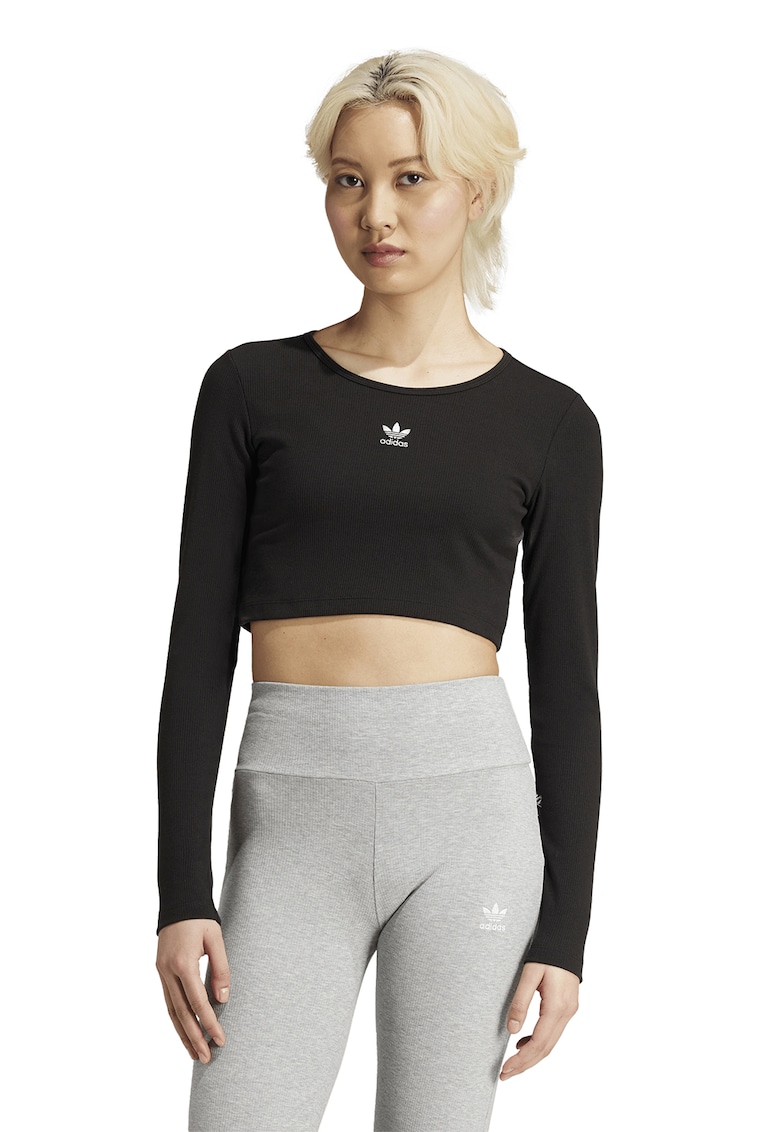 Oferte la Bluza crop slim fit striata - Negru