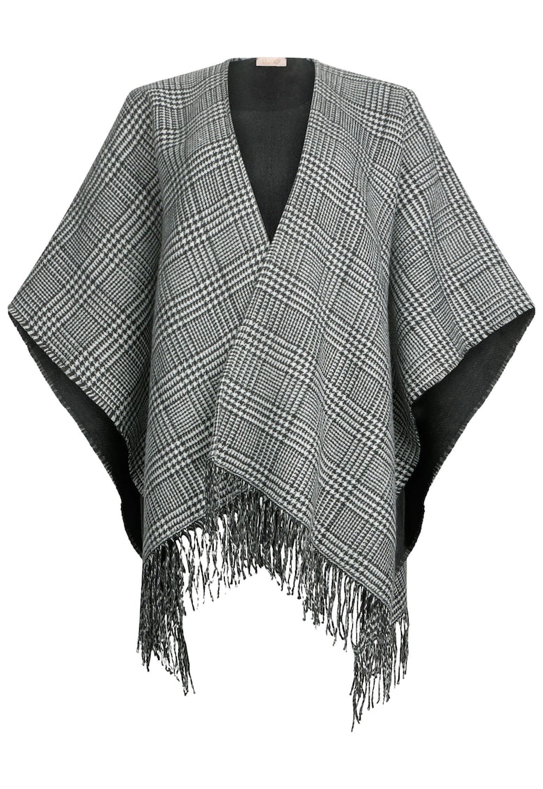 Oferte la Poncho in carouri cu franjuri - Gri