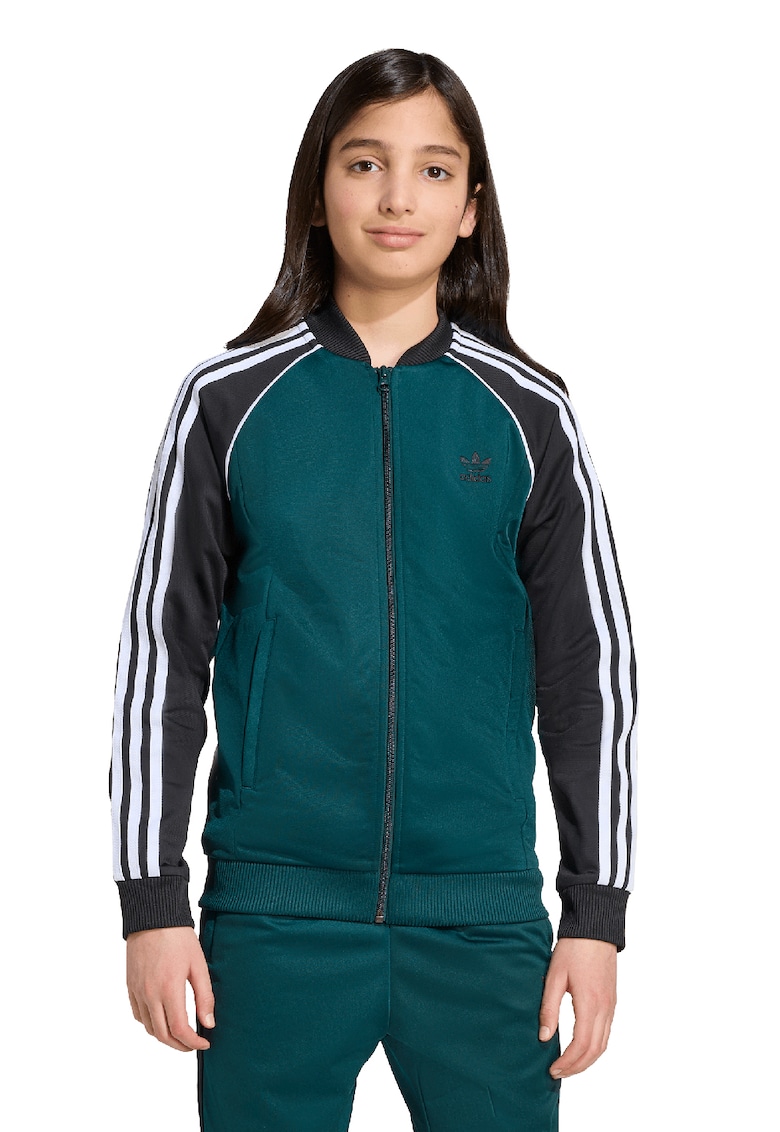 Oferte la Bluza de trening cu fermoar si broderie logo - Alb/Negru/Verde inchis