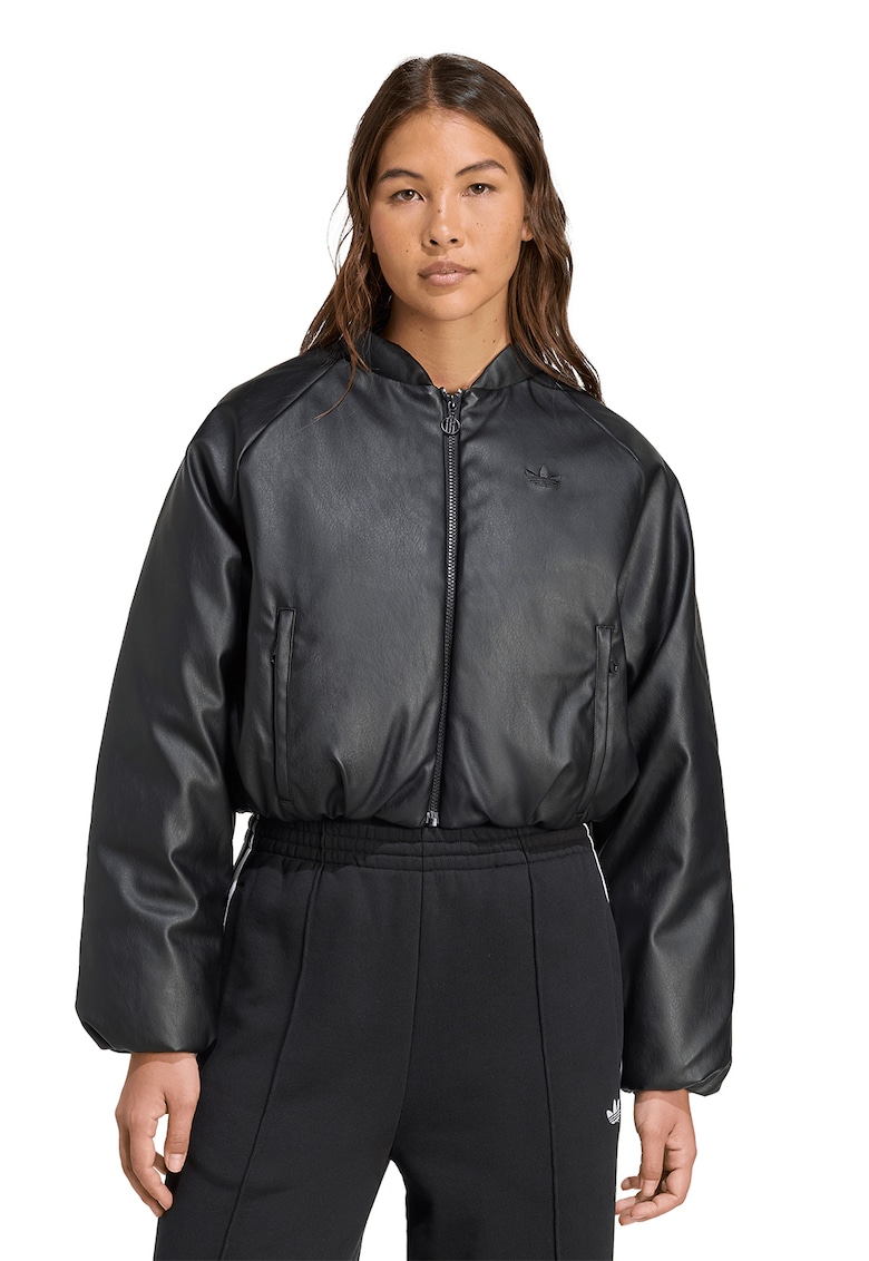 Oferte la Jacheta crop de piele ecologica - Negru