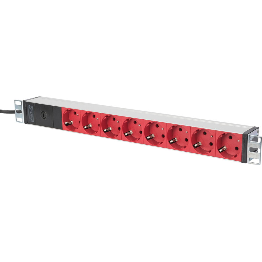 Oferte la 19 power strip with aluminum profile, 8-fold, 1U (red/aluminum, 2 meter cable, IEC C14 plug)