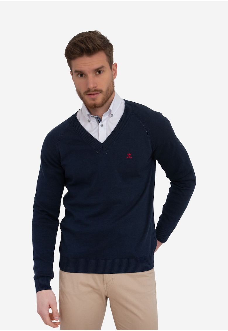 Oferte la Pulover tricotat fin cu decolteu in V - Albastru ultramarin