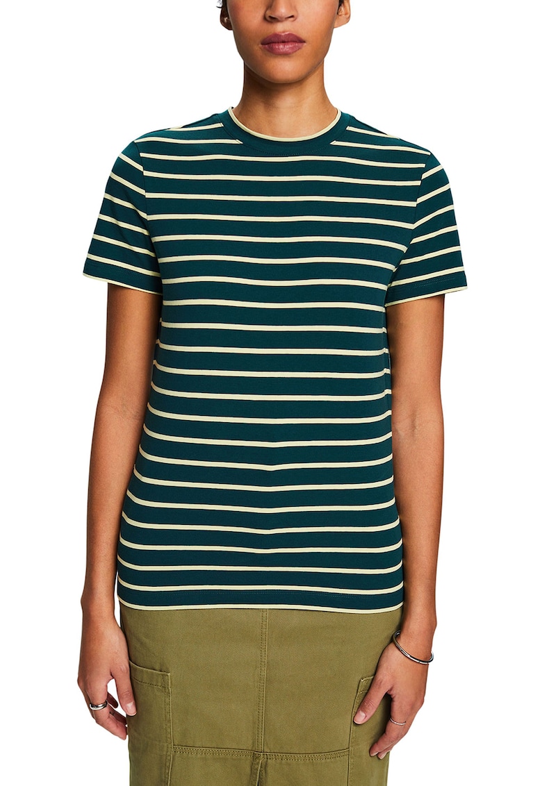 Oferte la Tricou cu decolteu la baza gatului si dungi - Bej/Verde englez